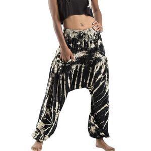 Harem Pants Tie Dye Women Festival Black Lagenlook Bohemian One Size Flawed